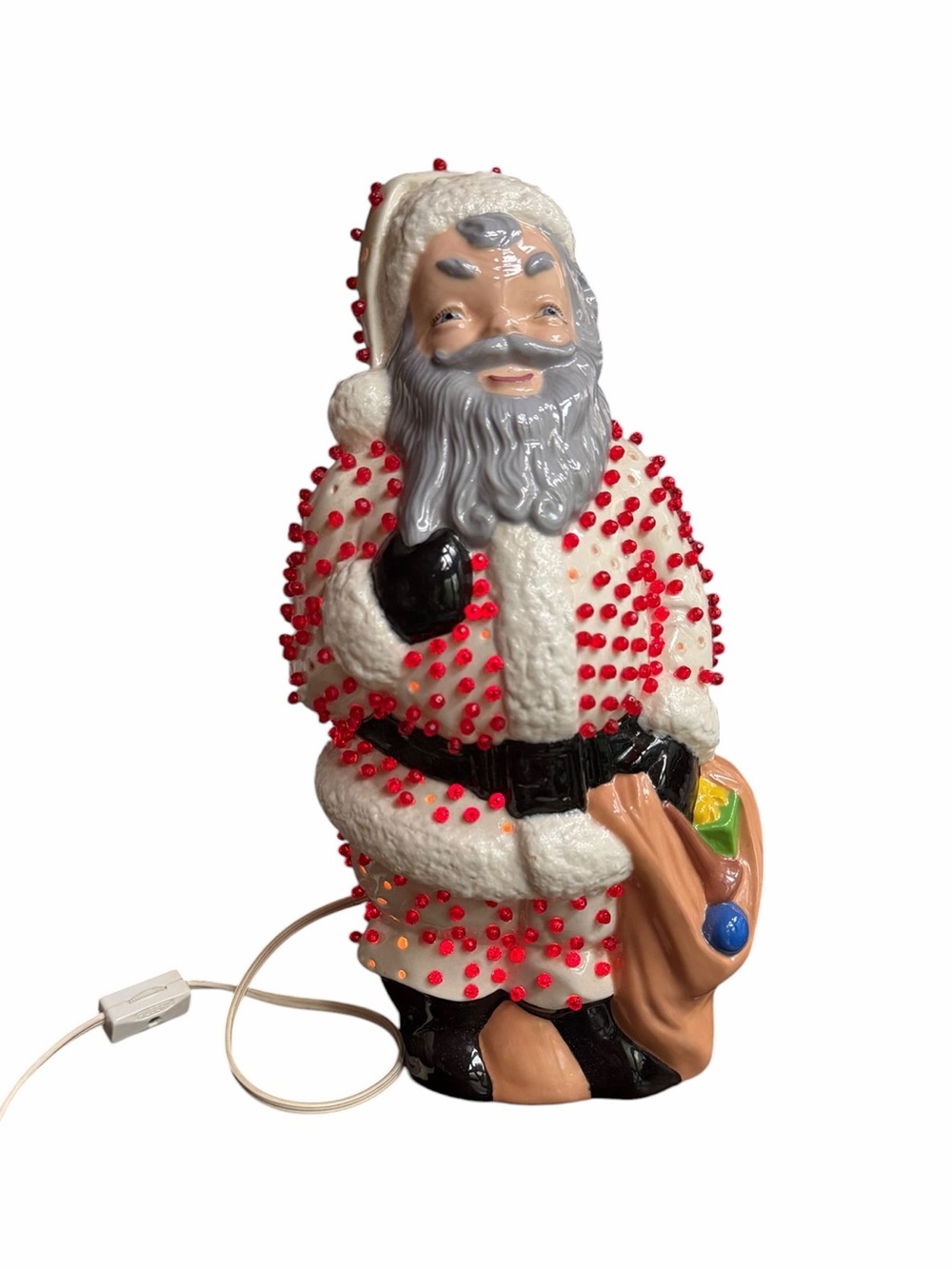 1970s Atlantic Mold Ceramic Pin Lights Lighted Winking Santa‎ Claus Figure